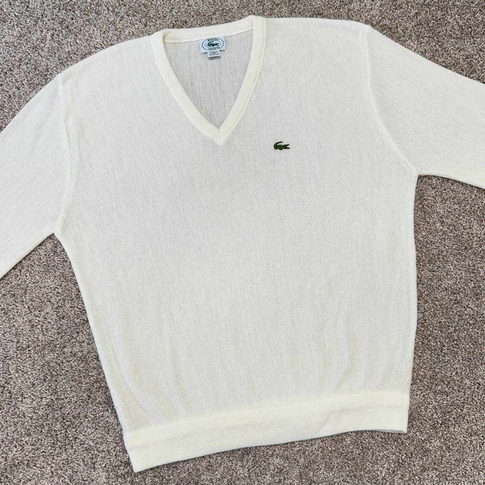 Vintage Izod Lacoste V-Neck Sweater Men Size XL Made In USA‎ Alligator Preppy